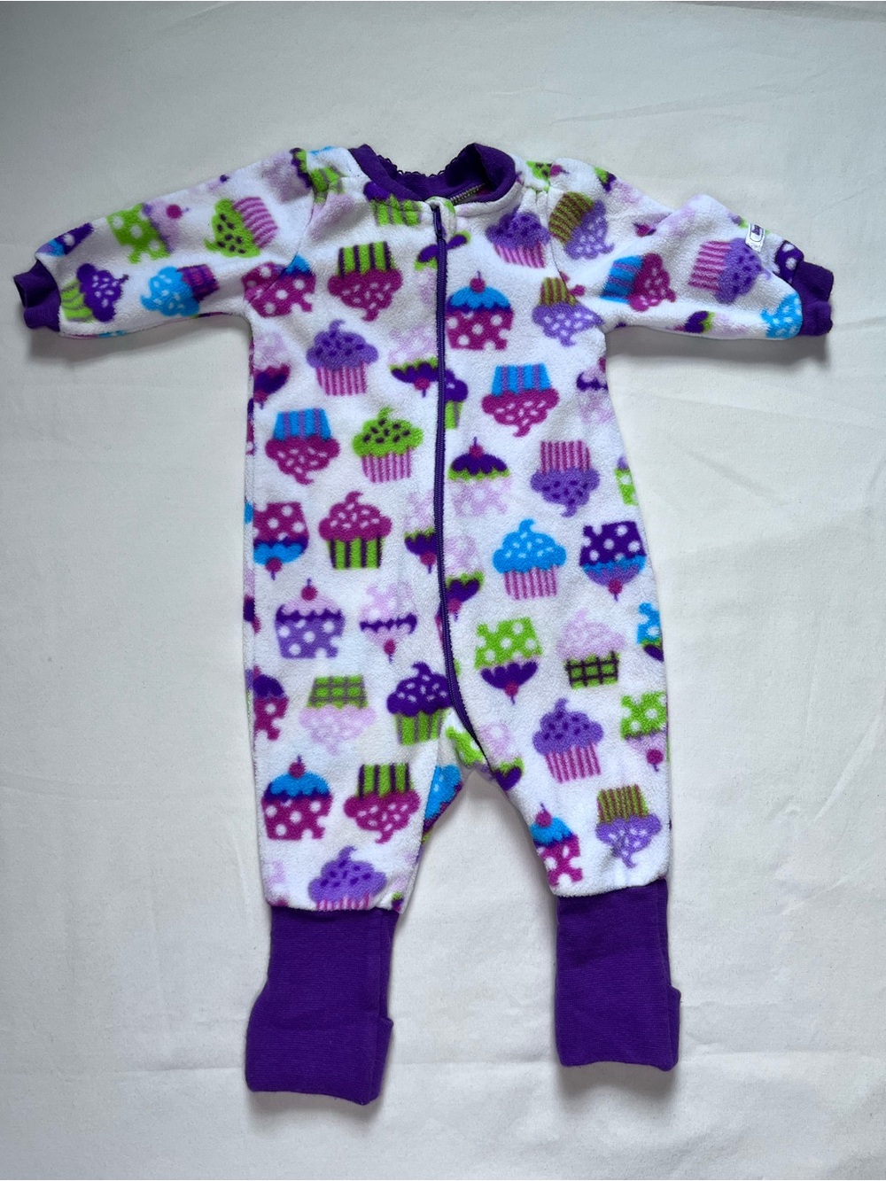 Vintage Snugabye Convert a Foot Cupcake Print Fleece One-Piece Sleeper 0-3 Month